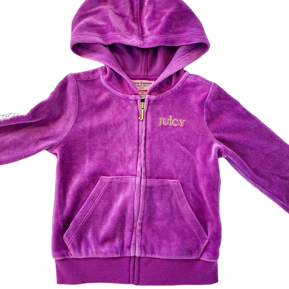 Juicy Couture Velour Y2K Hoodie Track Jacket Girls 2T Purple Gold Kids